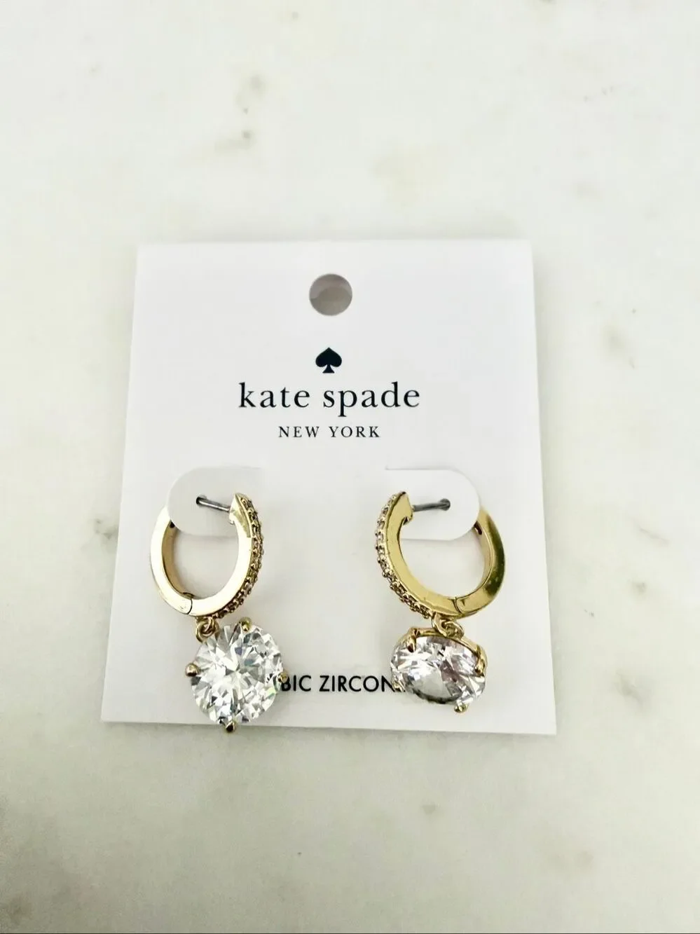 Kate Spade New York Gold Cubic Zirconia Huggie Drop Earrings NWT